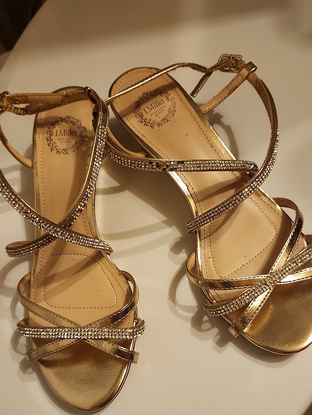 Gold Crystal-Strap Women's Heeled Sandals